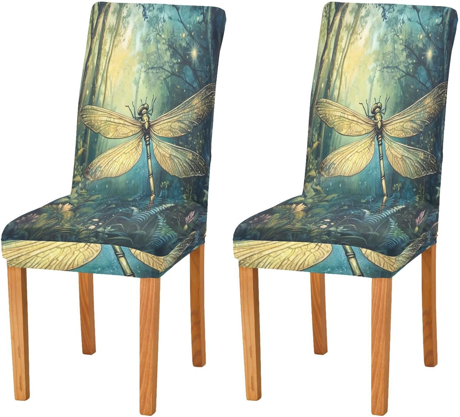 ALAZA Chair Covers for Dining Room, Forest Magic Dragonfly Stretch Chair Cover Sets Chair Protector Removable Washable for Ktichen Restaurant Hotel