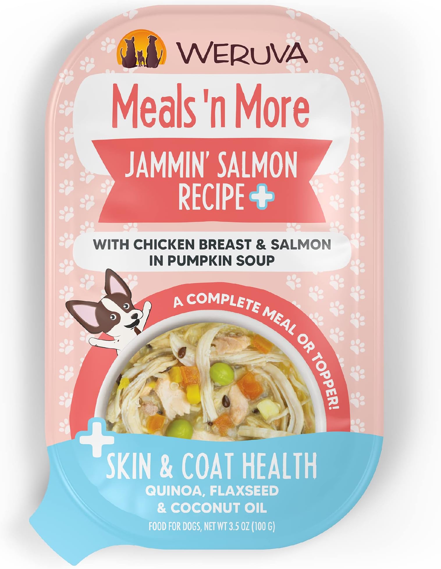 Meals 'n More Natural Wet Dog Food, Jammin' Salmon Plus Skin & Coat Health, 3.5oz Cup (Pack of 12)