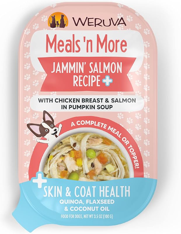 Ração úmida para cães Weruva Jammin' Salmon com salmão, frango, abóbora, quinoa e linhaça, 99 g, pacote com 12