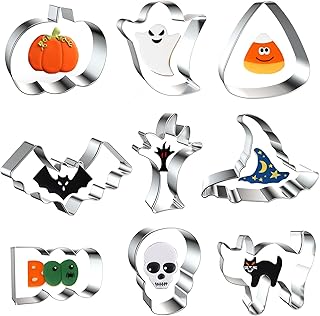 Sponsored Ad - Lucleag 9PCS Halloween Cookie Cutters Kit, Stainless Steel Pumpkin, Bat, Ghost, BOO, Hand, Candy Corn, Skul...