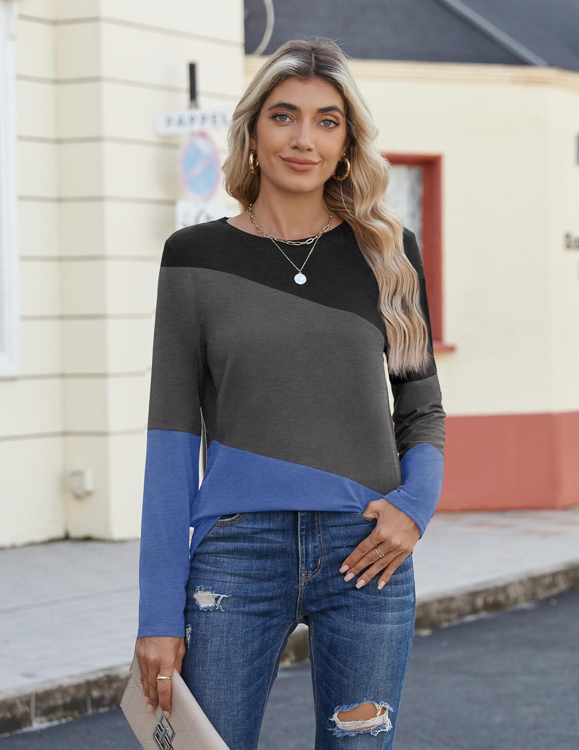 Zeagoo Women's Color Block Tops Long Sleeve Fall Tunic Top Casual Round Neck Pullover Shirts Dressy Work Outfit 2025 - Image 3