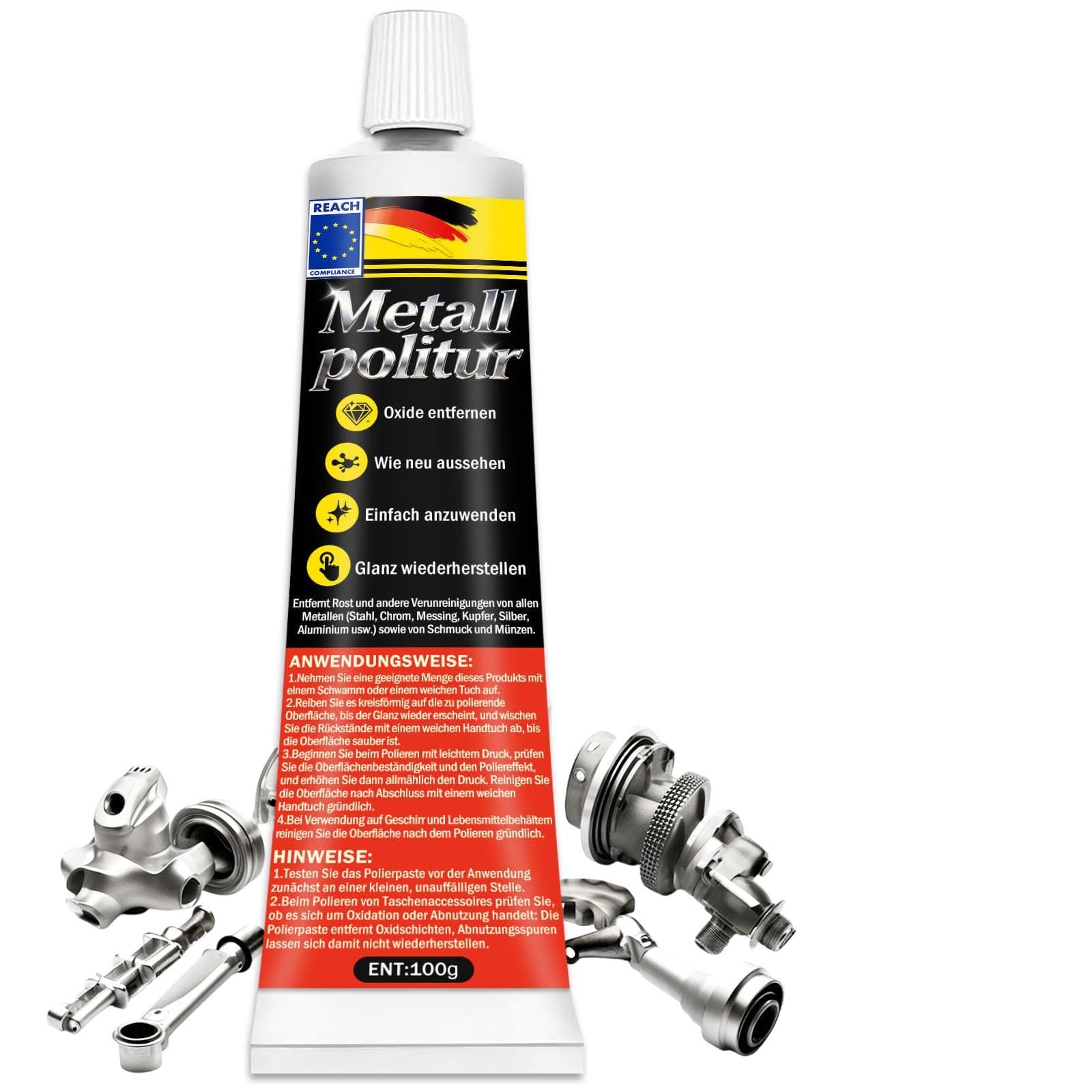 Metal Polish,Edel-Chromglanz,Reiniger und Politur,Entfernt Rost Und Andere Verunreinigungen Von Allen Metallen (Stahl,Chrom,Messing,Silber,Aluminium usw) Reinigt Schmuck Und Münzen,100g (1 Stück)