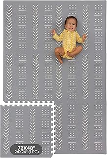 Childlike Behavior Baby Play Mat - 72x48-Inch Tummy Time Mat - 6-Piece Interlocking Foam Floor Tiles for Toddlers - Soft Waterproof for Floor Play and Crawling - Grey