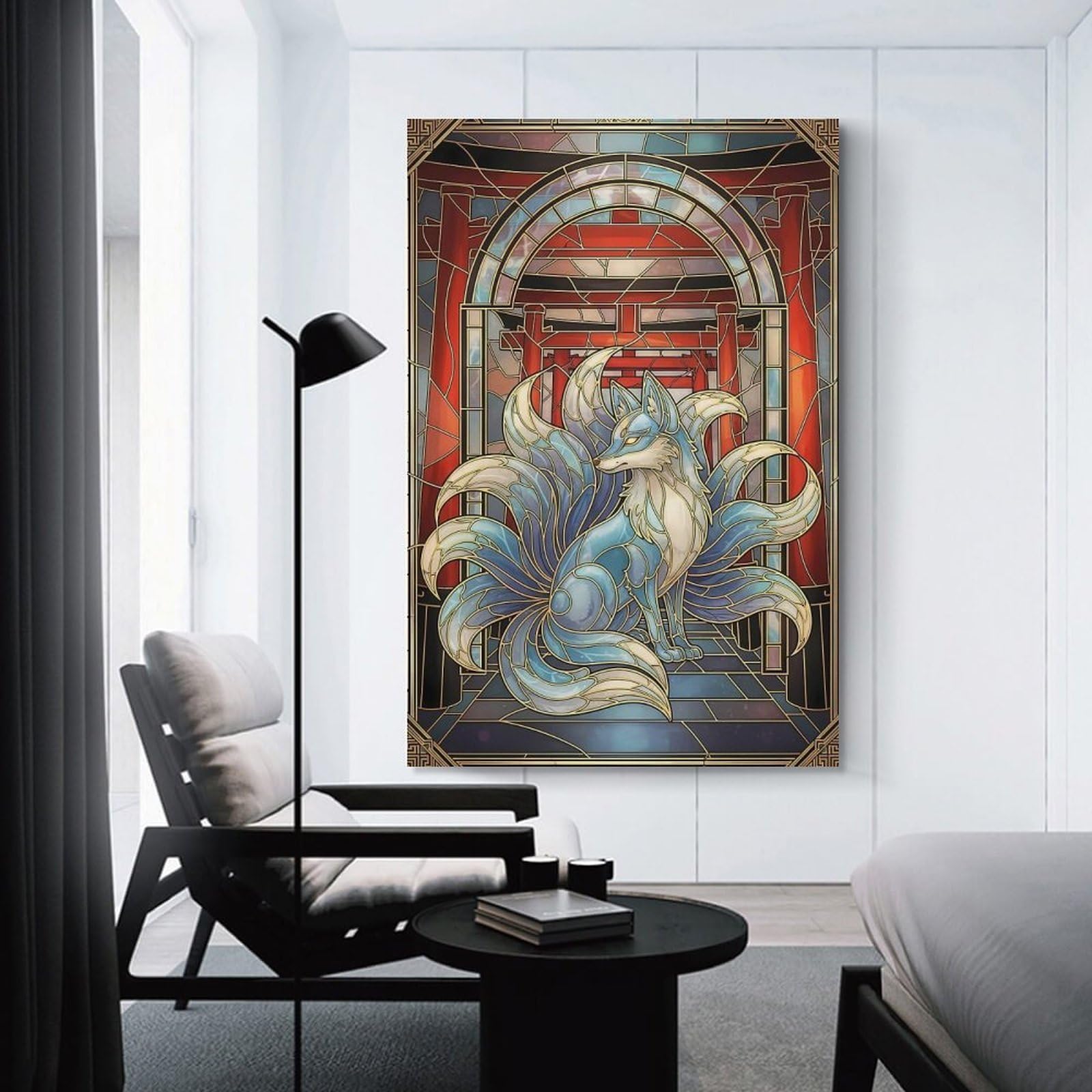 Junmoney Unframe-Style-7-1 Nine-Tailed Fox Stained Glass Art Wall Picture Print 12X18inch(30X45cm), For Calm Bedrooms, Home Corners Or Flats, Home Artwork With A Soft Interior Feel