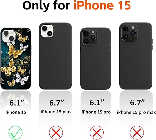 Miniatura 2 de Uiaoiais Funda diseñada para iPhone 15, funda de teléfono de mariposa dorada para niñas, mujeres y hombres, TPU suave a prueba de golpes, funda