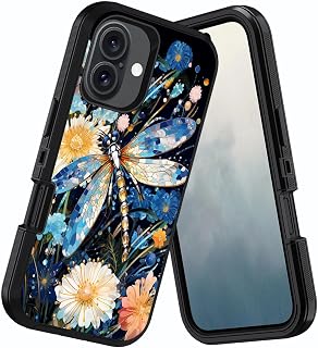 Designed for iPhone 16 Case, Shockproof Dust/Drop Proof 3-Layer Heavy Duty Full Body Rugged Protective Cover for iPhone 16 (2024) 6.1", Abstract Paint Dragonfly