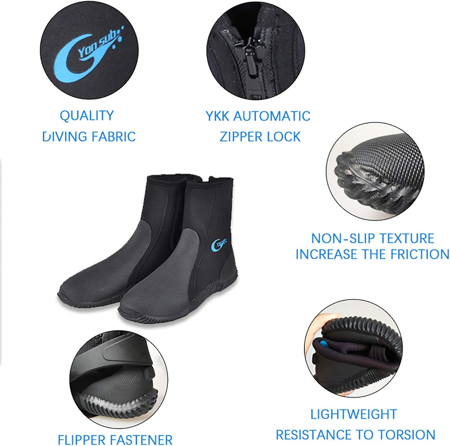 yonsub Wetsuit Booties Men Women-Surf Booties Neoprene Shoes with Puncture Resistant Sole 3mm 5mm for Watersports Beach Boat,AKE Mud Kayak and More : Sports & Outdoors