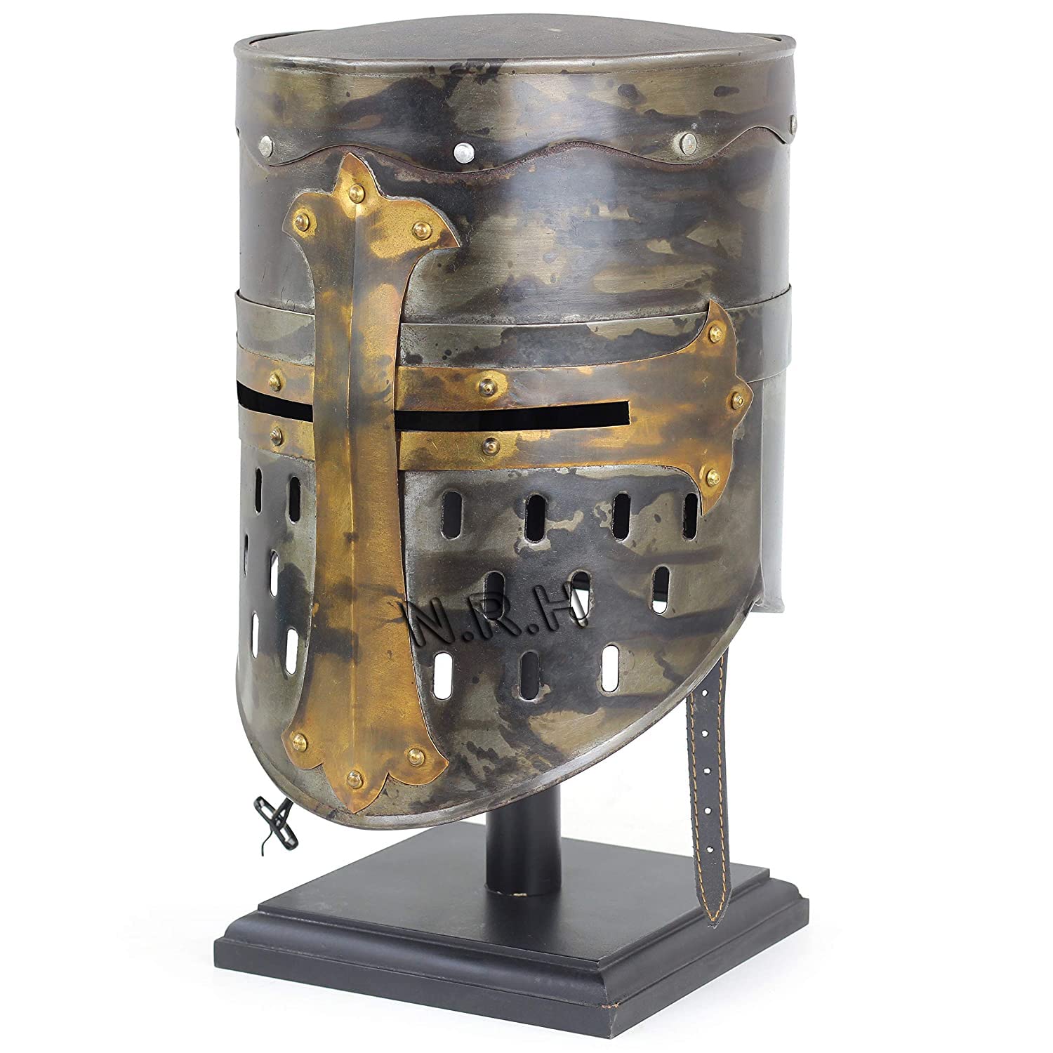 Armor Crusader Great Helm - Casco medieval antiguo de caballeros templarios con soporte de madera