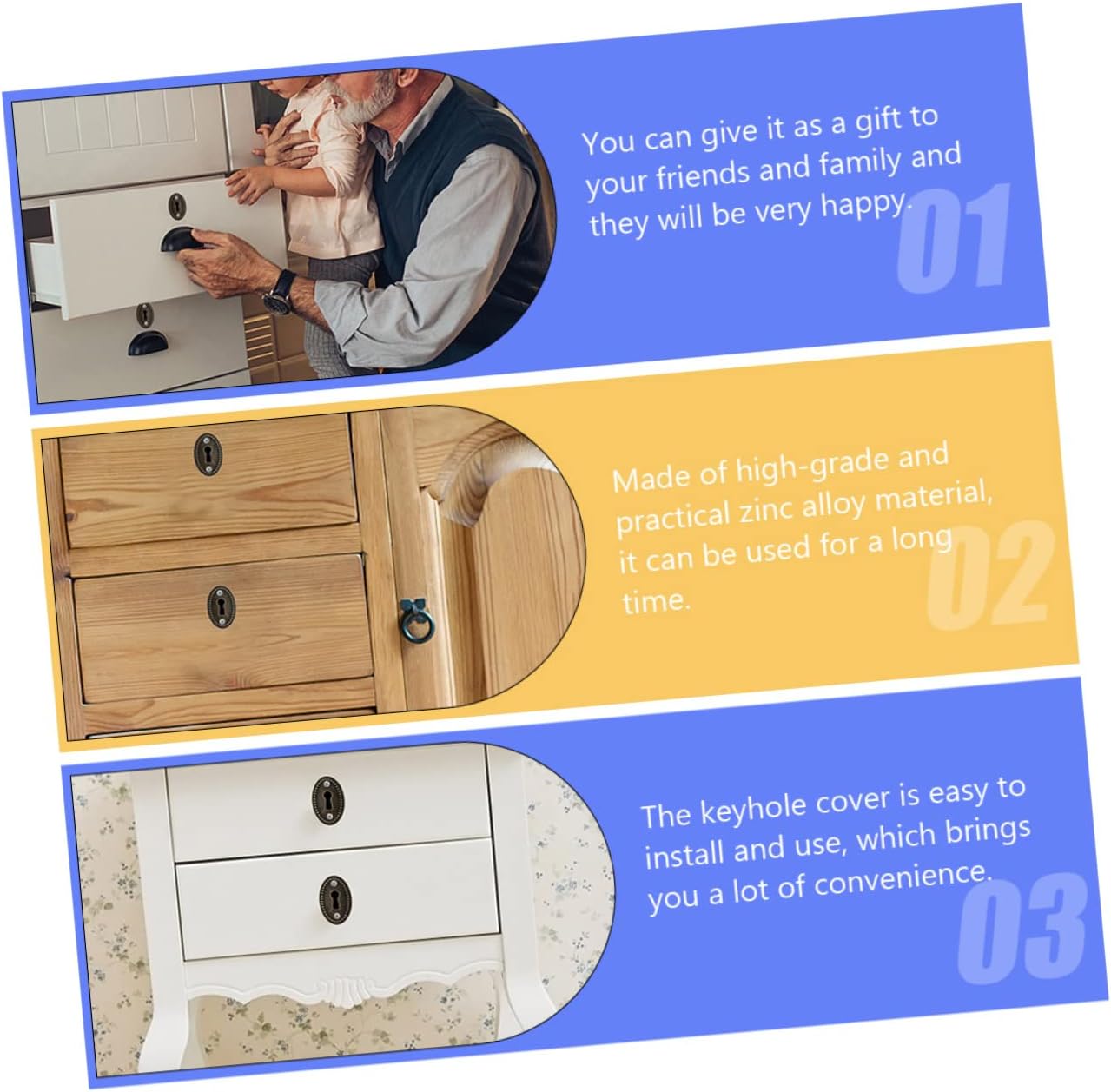 Generic 30pcs Antique Bulk Keyhole Protectors Keyholes Escutcheon Plate Replacement for Cabinet Hardware and Locks