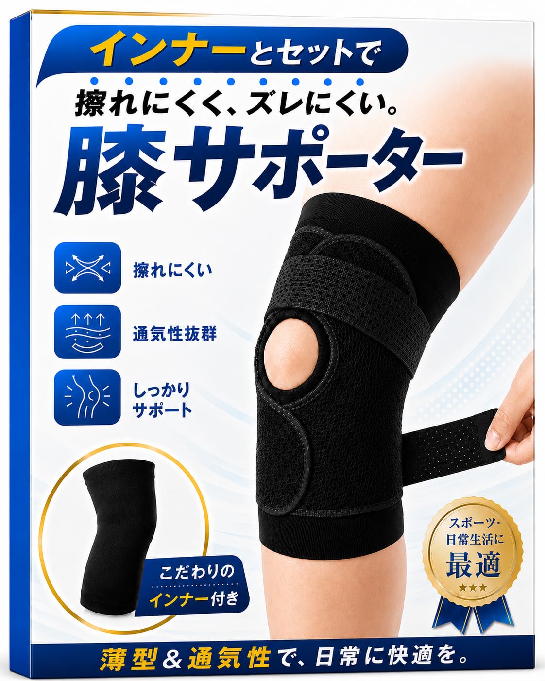 【インナー付きでズレない×痛くない】 膝サポーター 保温 薄手 通気性 メッシュ…