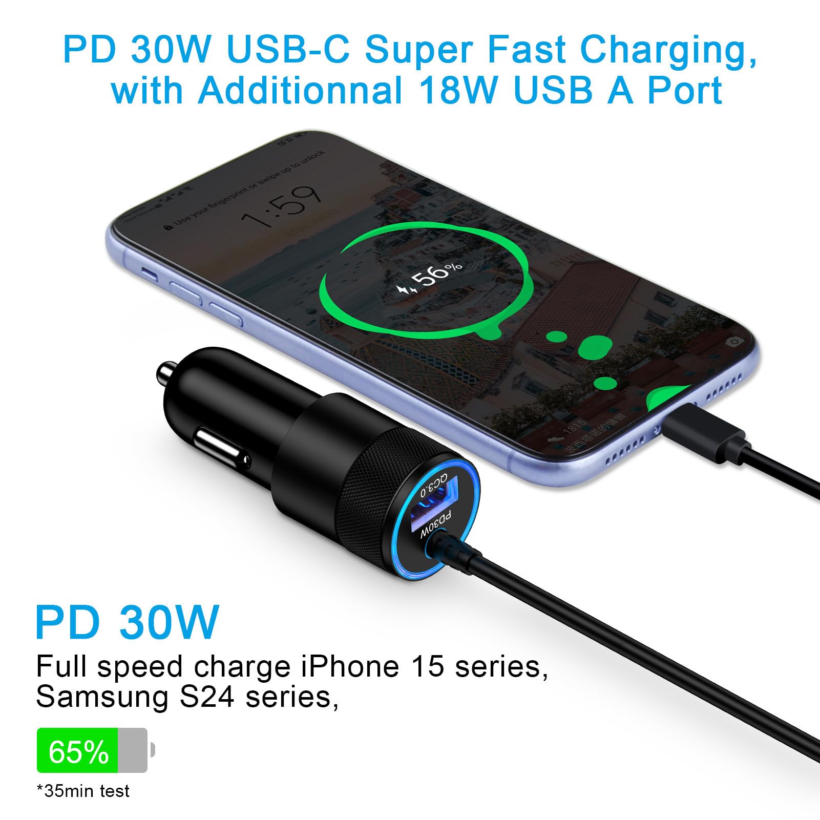 Adattatore caricabatterie da auto veloce per Motorola Razr Ultra 2025, Moto G Stylus/Power/Play 2025 2024 5G, caricabatterie veloce per Edge, Edge+, Edge Plus 2022 2023 2024, con cavo da 91 cm