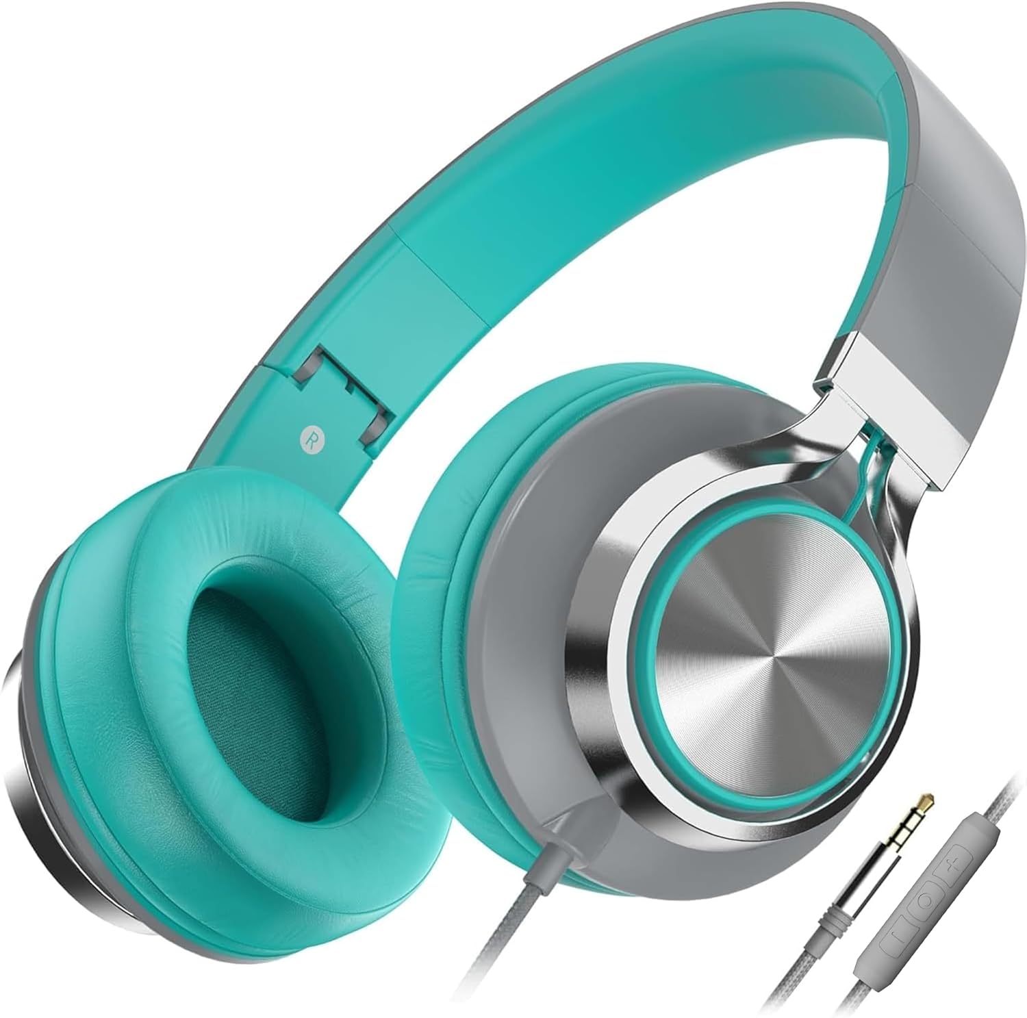 AILIHEN C8 Wired Headphones with Microphone and Volume Control Folding Lightweight Corded Headset for Cellphones Tablets Chromebook Phones Smartphones Laptop Computer PC Mp3/4 (Grey/Mint)