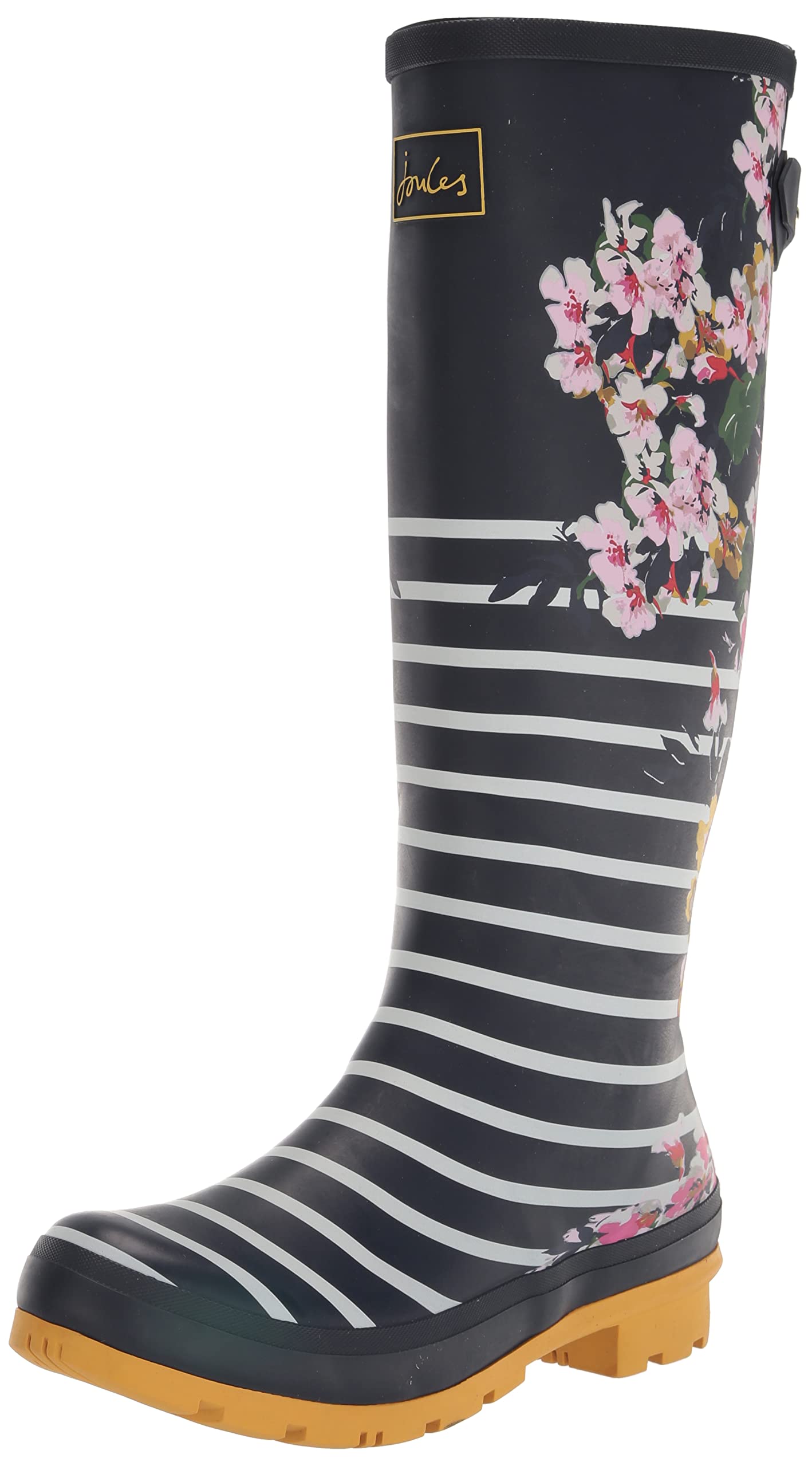 Joules Womens Welly Print With Adjustable Back Gusset - Black Metallic Bees — view 9
