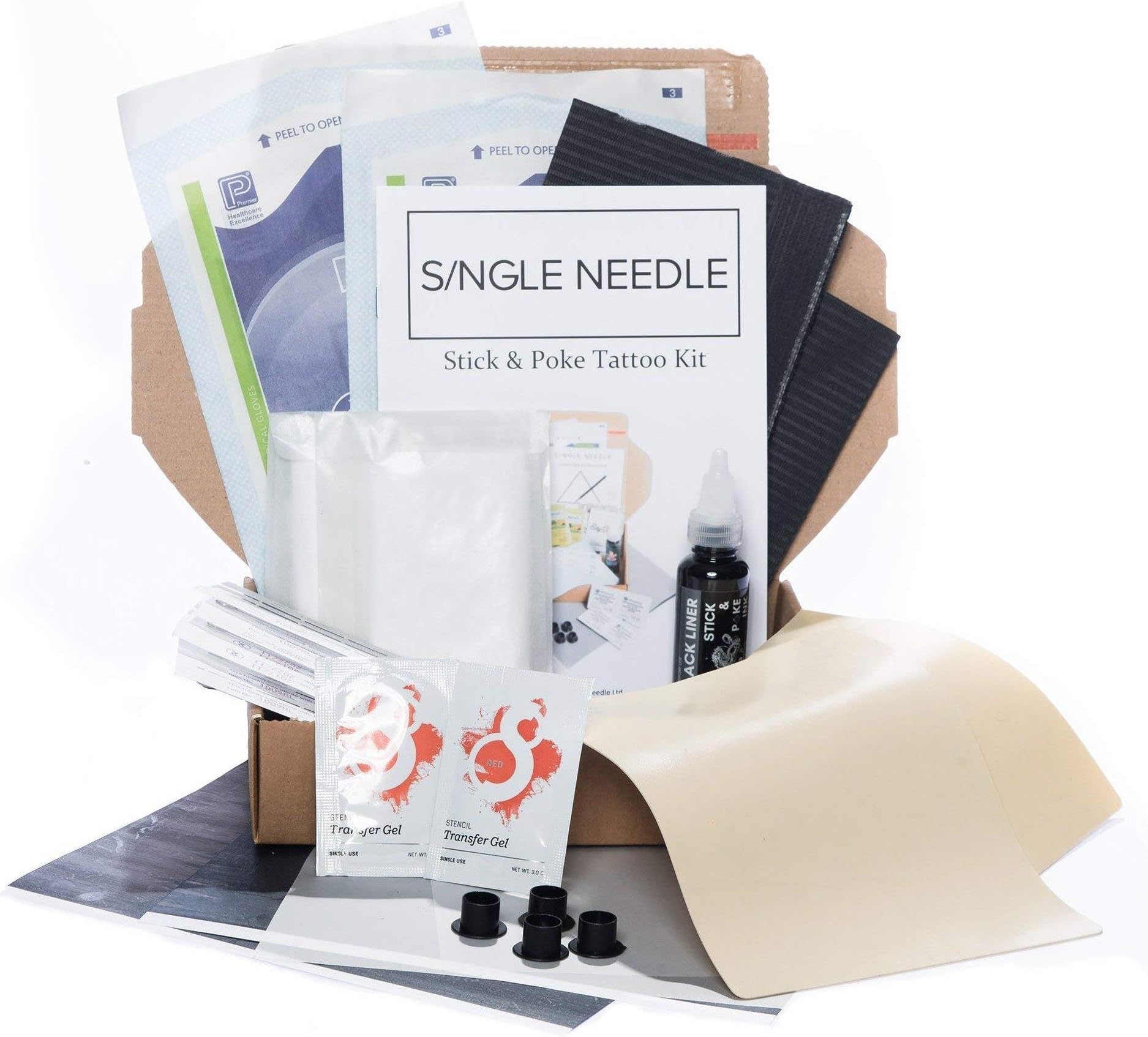 Single Needle - Stick & Poke (Hand Poke) PRACTICE Tattoo Kit - DOUBLE (Medium Gloves)