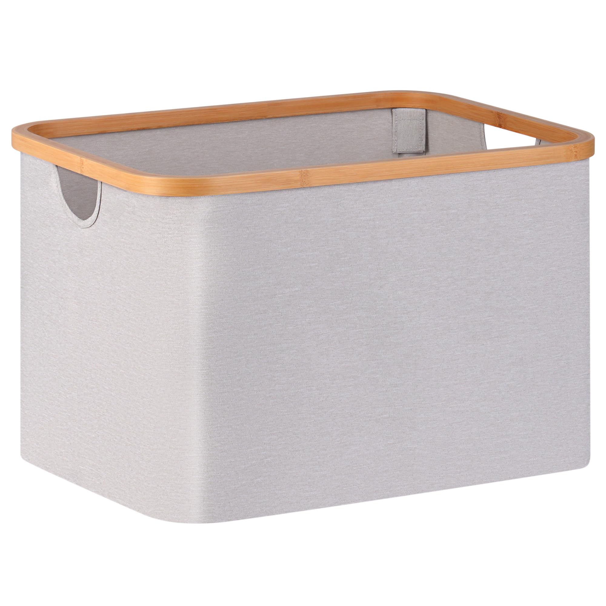 Storage Baskets,47L Collapsible Storage Bins with Bamboo Handles,Rectangle Closet Storage for Organizing Toys, Books, Shelves, Closet,Light Grey