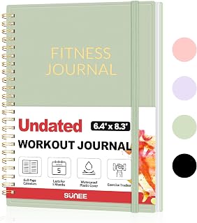 SUNEE Fitness Journal Workout Planner for Women & Men, A5 (6.4" x 8.3") Workout Journal Log Book Planner Gift for Track Gym Essentials, Home Workouts, Track Progress, Achieve Wellness Goals, Green