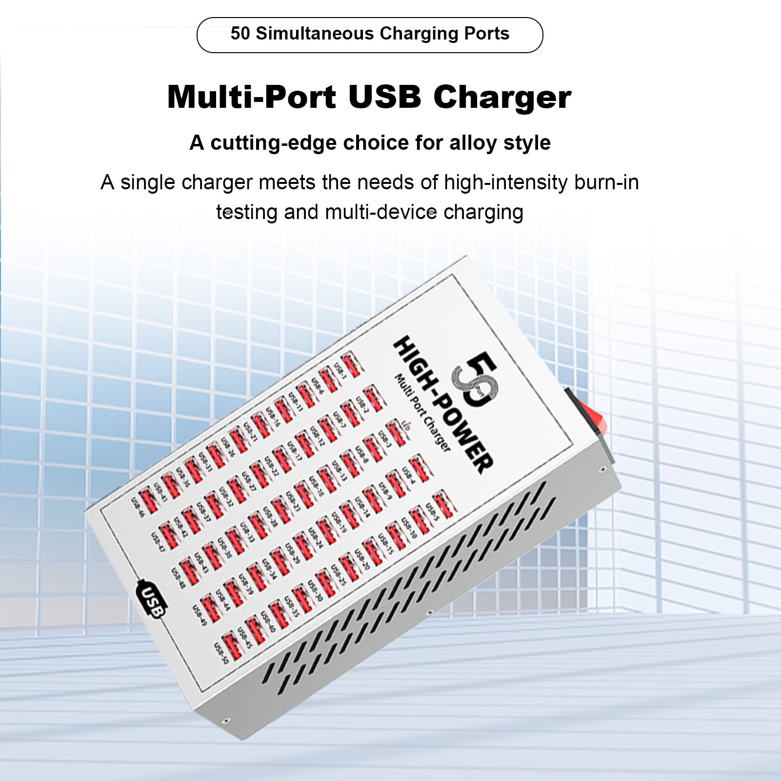 50 Port 200 Watt USB Station de Charge, Bloc de Chargeur Rapide Haute Puissance, Multiple Chargeur USB de Bureau pour Les Hôtels, Les écoles, Les Bureaux (Prise UE 220-250V)