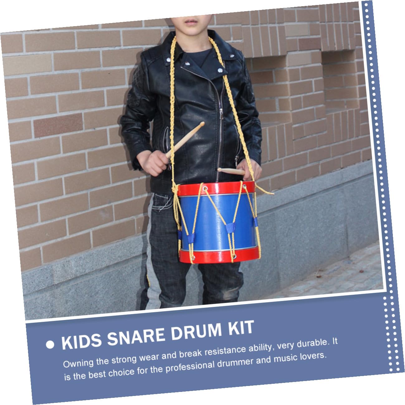 Mikikit Caja de Percusión Infantil con Baquetas, Tamborcito Pequeño de Piel, Instrumento Musical Educativo y Portátil para Desarrollo Rítmico y Aprendizaje Musical, Juguete Seguro