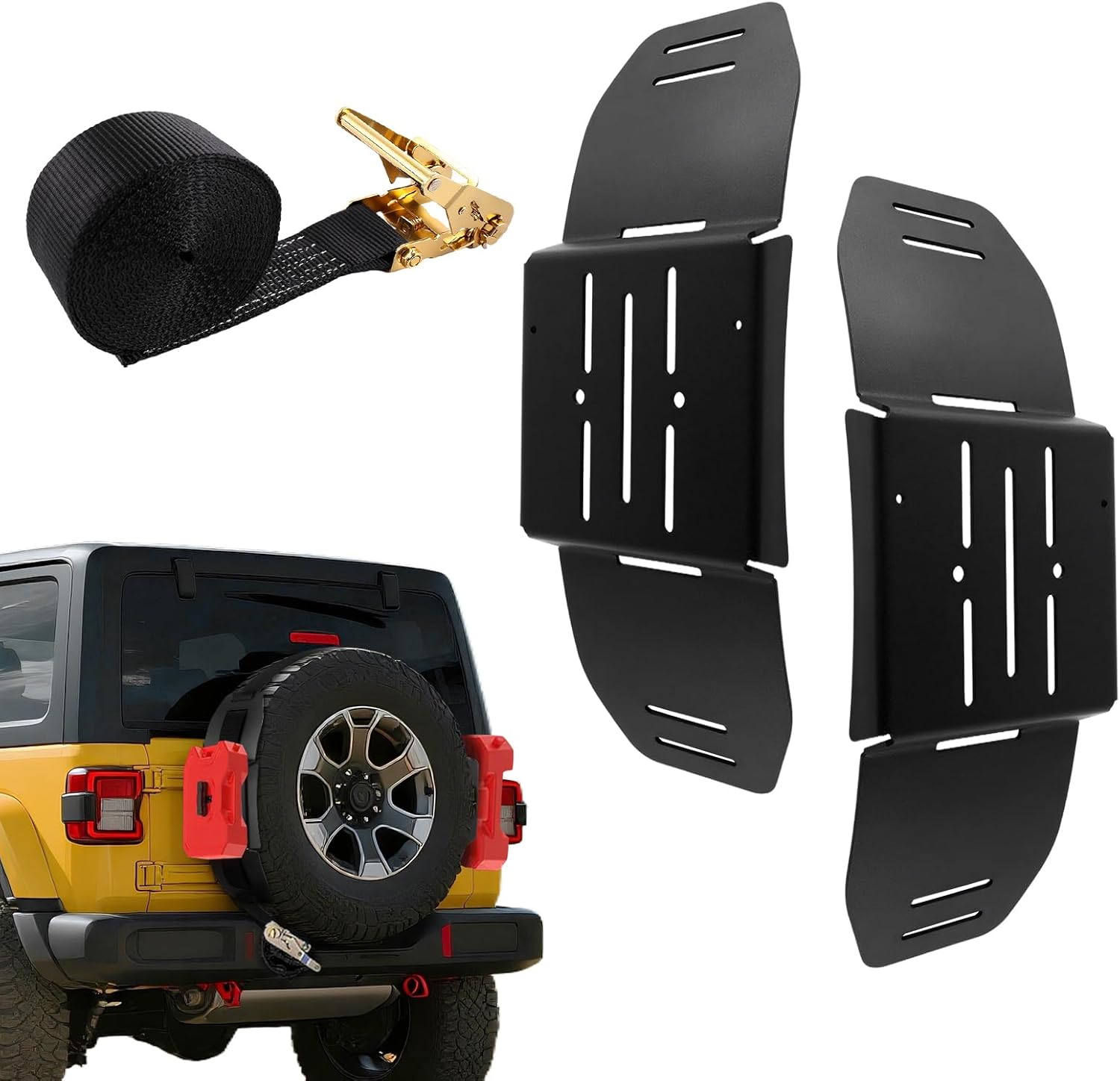 AC-TR-102S Tire Rack- 2 Pack Heavy Duty Spare Tire Mount, Quick Release Fuel Can Spare Tire Mount Bracket with Ratchet Strap for 30” - 40” Diameter Tires, Spare Tire Accessory Bracket for Off-Road