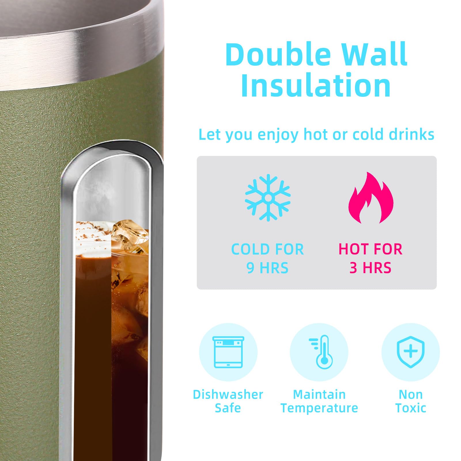 Volhoply Lot de 4 tasses à café isothermes en acier inoxydable avec couvercle – Tasse à café de voyage à double paroi sous vide avec poignée – Gobelet isotherme réutilisable pour le camping – Cadeau