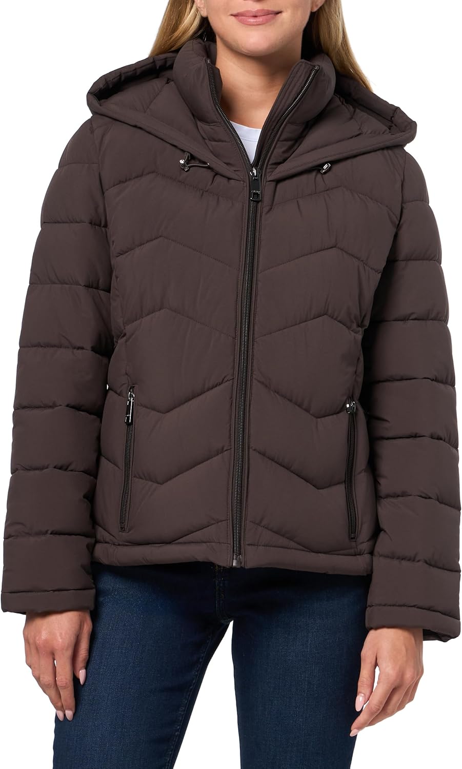 Calvin Klein Women's Stretch Fabric Puffer Jacket With Hood – Warm Quilted Zip Front Coat