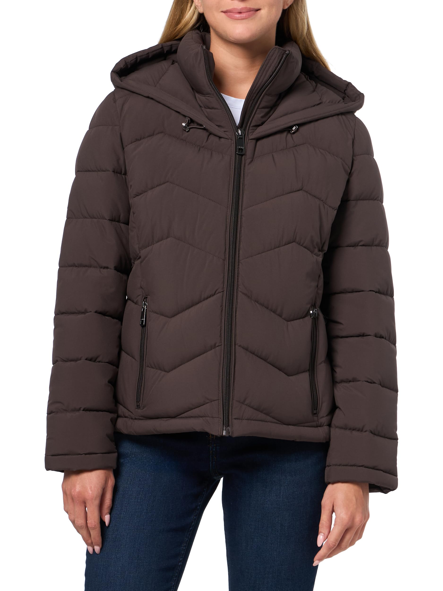 Calvin Klein Women's Stretch Fabric Puffer Jacket With Hood – Warm Quilted Zip Front Coat