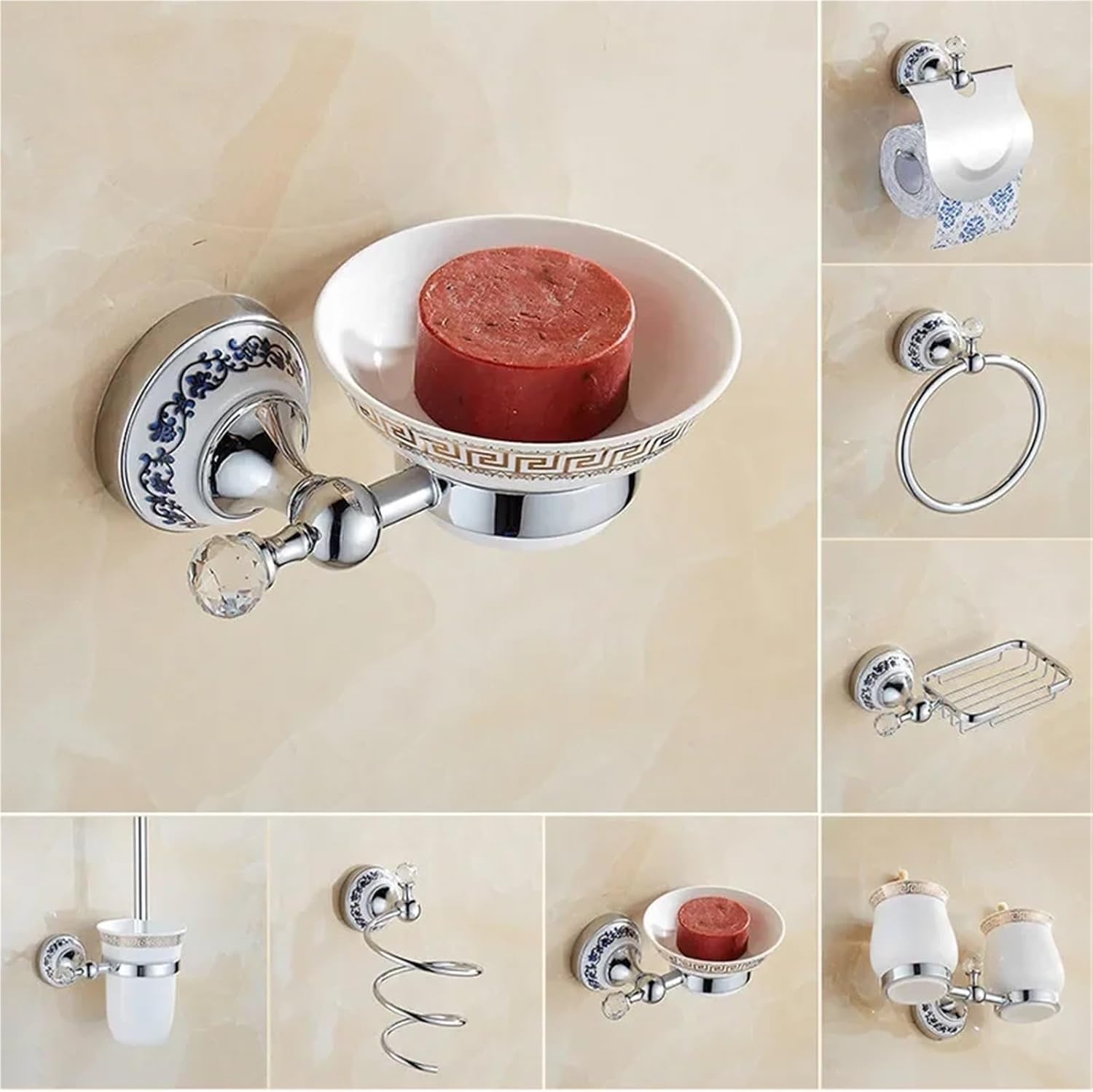Paper Holder Crystal Bathroom Hardware Washroom Robe Hook Soap Towel Bar Cup Accessories(GJQH08S)
