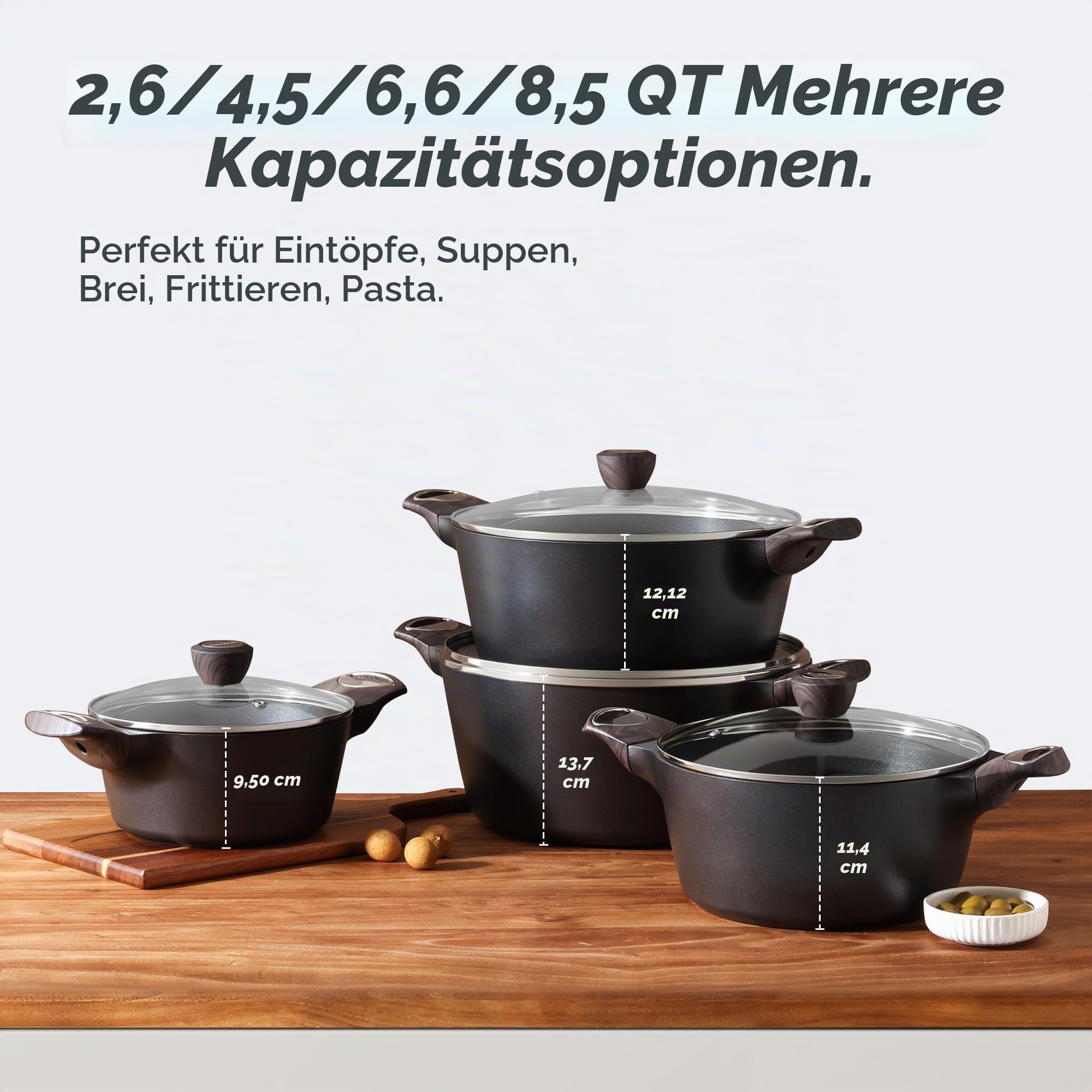 SENSARTE Antihaftbeschichteter Suppentopf mit Deckel, 6.2L Großer Kochtopf | Soßentopf Fleischtopf mit Glasdeckel für alle Herdarten, Induktionskompatibel, Gesund, Spülmaschinenfest