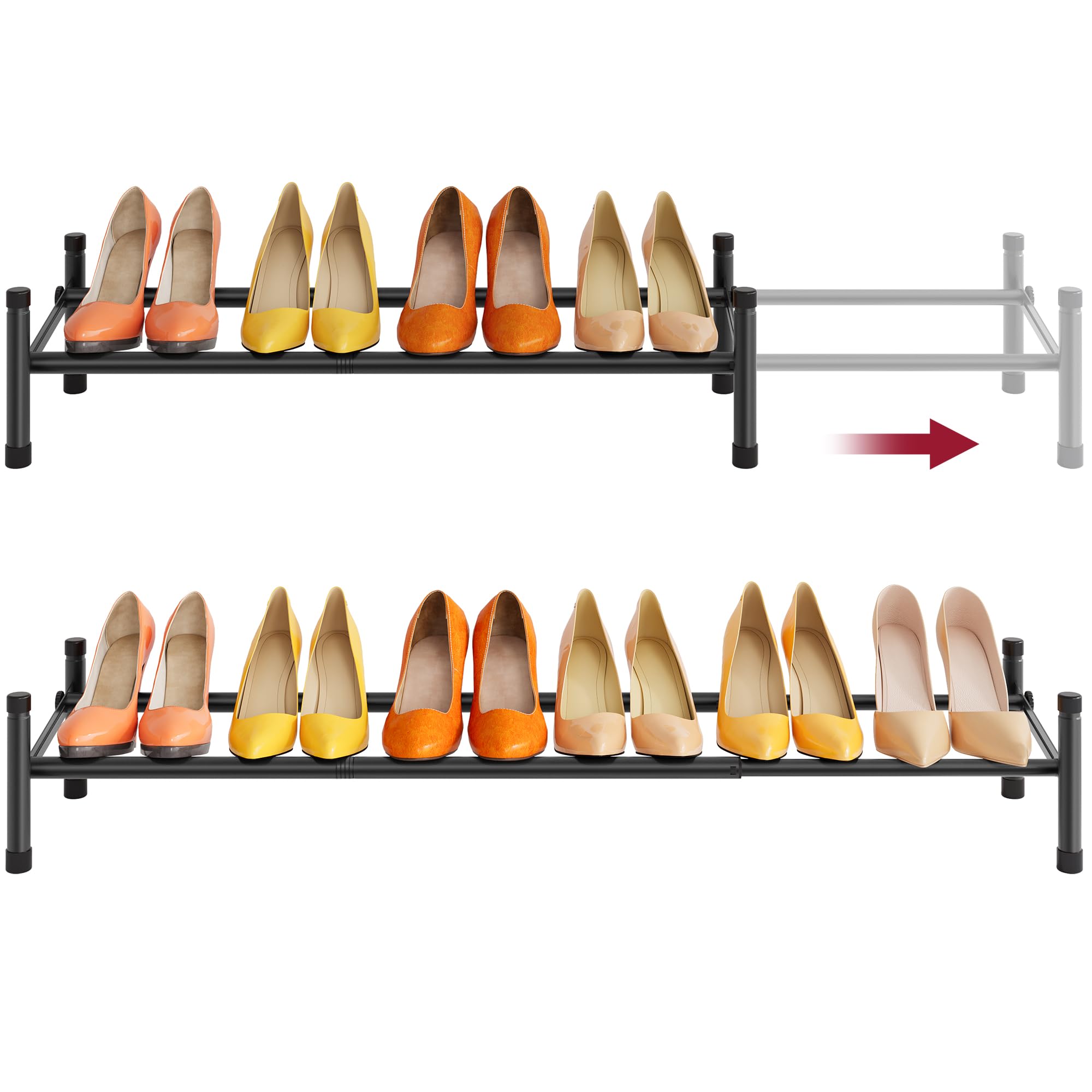 Tajsoon Expandable Shoe Rack for Closet 1 Tier, 28“-41“Stackable, Black