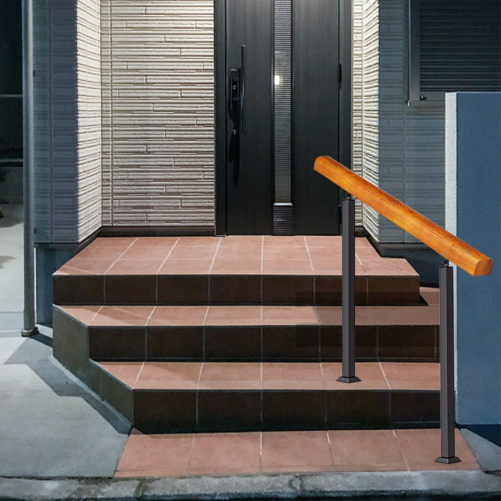 Rampe d'escalier en fer forgé haut de gamme avec double poteau pour porche extérieur