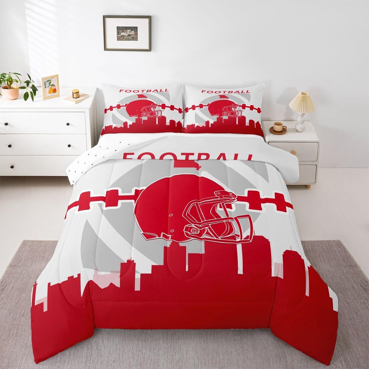 Erosebridal Football Bedding Set for Sports Fan King - Football City Bed Sets with Comforter and 2 Pillowcases - All Season Use