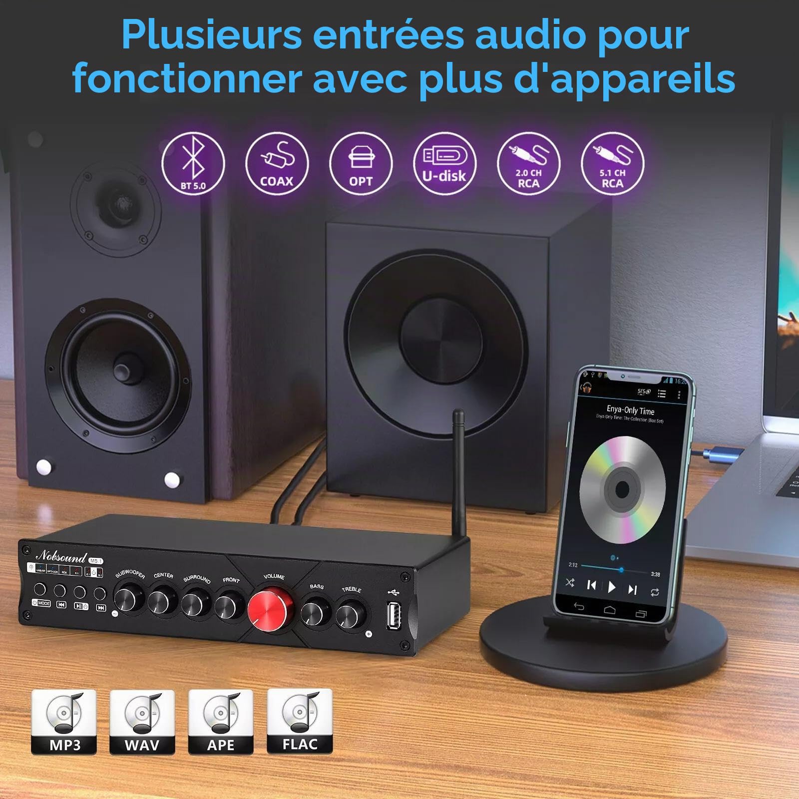 Nobsound HiFi 5.1 Canal Bluetooth Amplificateur stéréo Home Cinéma Amplificateur de Puissance Subwoofer Amplificateur Audio