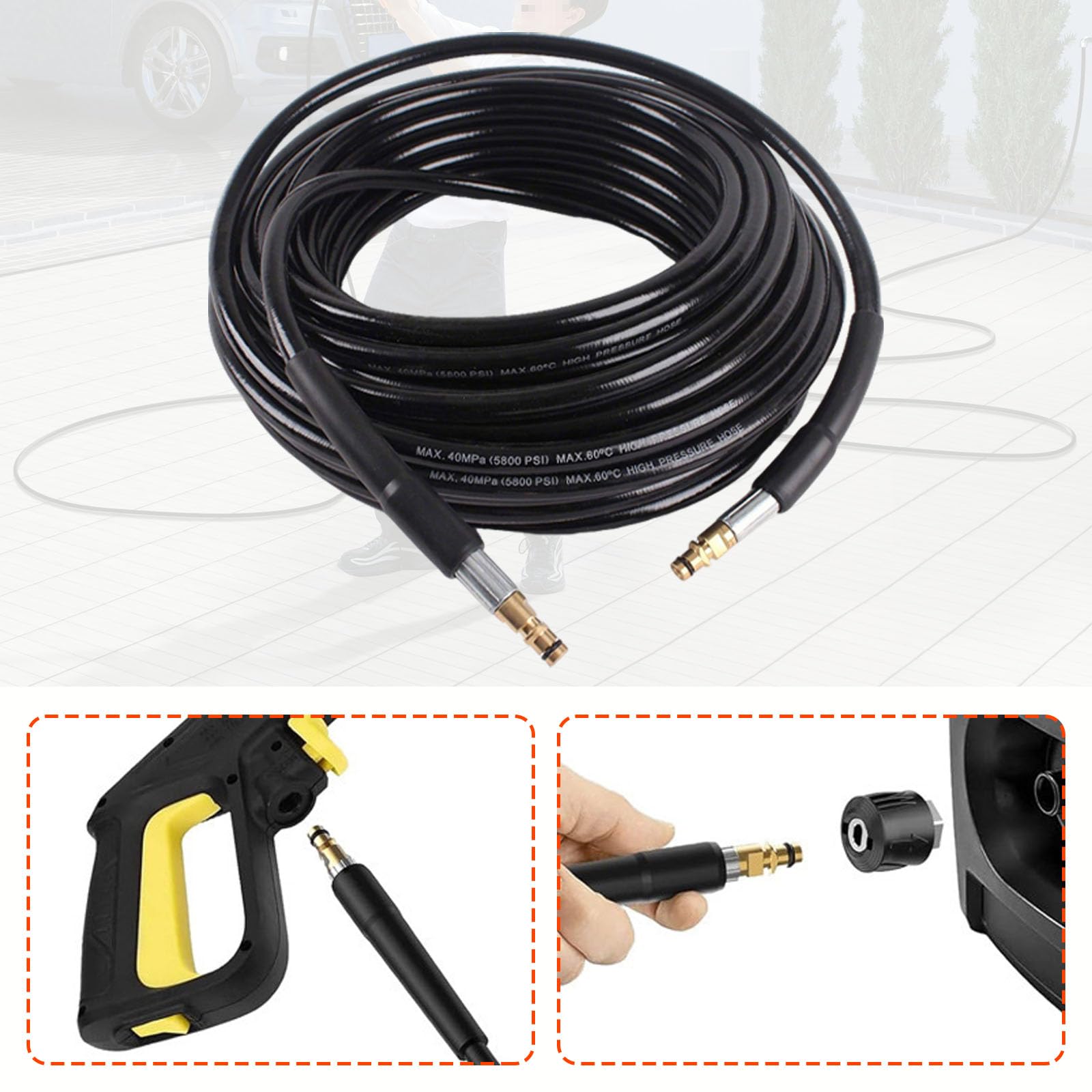 Tubo di ricambio per idropulitrice ad alta pressione per Karcher, per idropulitrici Kärcher serie K K2, K3, K4, K5, K7 accessori, con adattatore a connessione rapida nero 15m