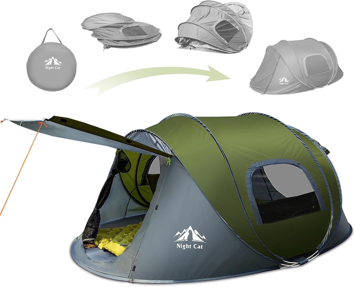 Night Cat Upgraded Pop up Tent 2-4 Persons Easy Setup in 3 Seconds