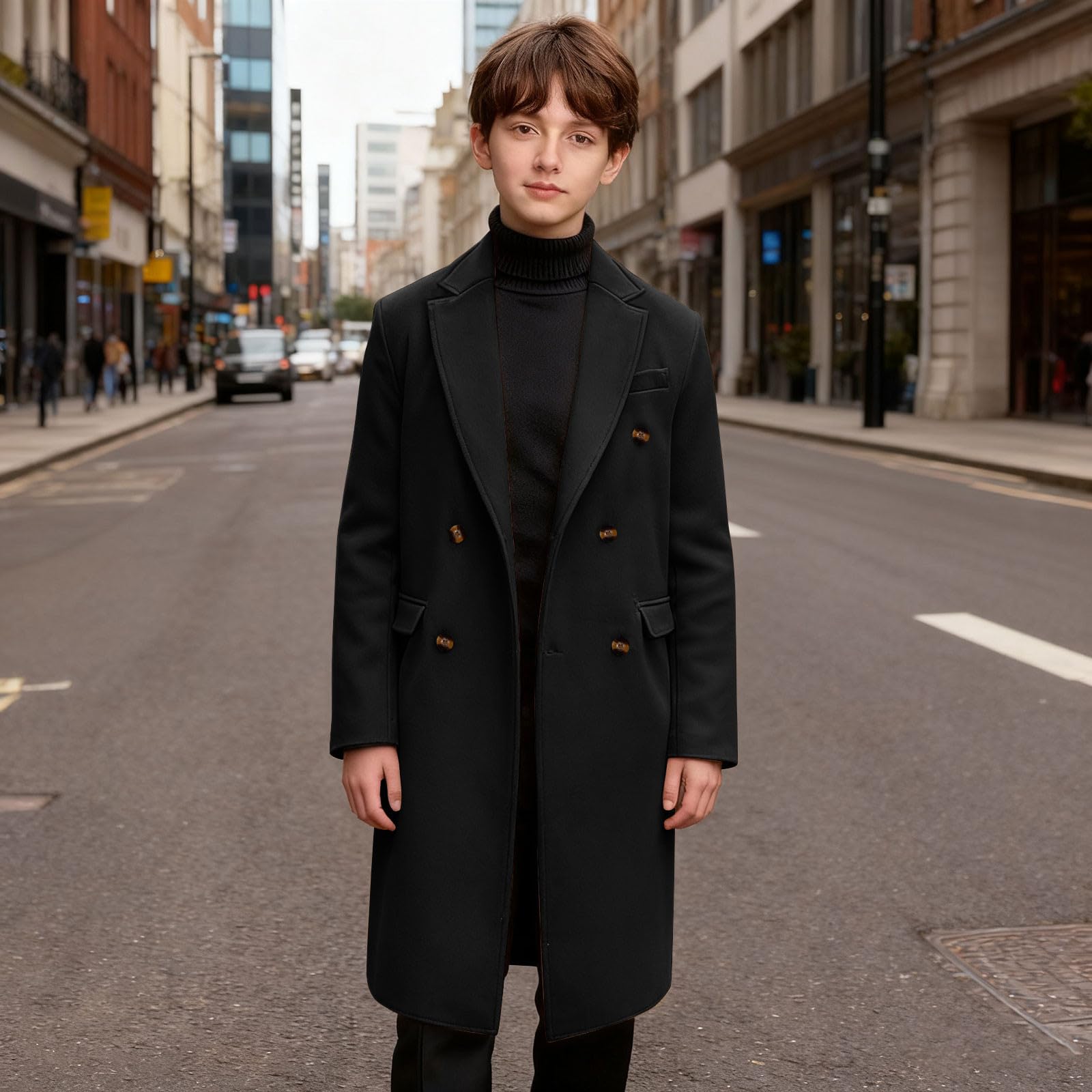 Manteaux en laine à double boutonnage pour garçons – Veste élégante et décontractée – Trench-coat pour enfants – Manteau coupe-vent pour l'automne et l'hiver – Coupe classique