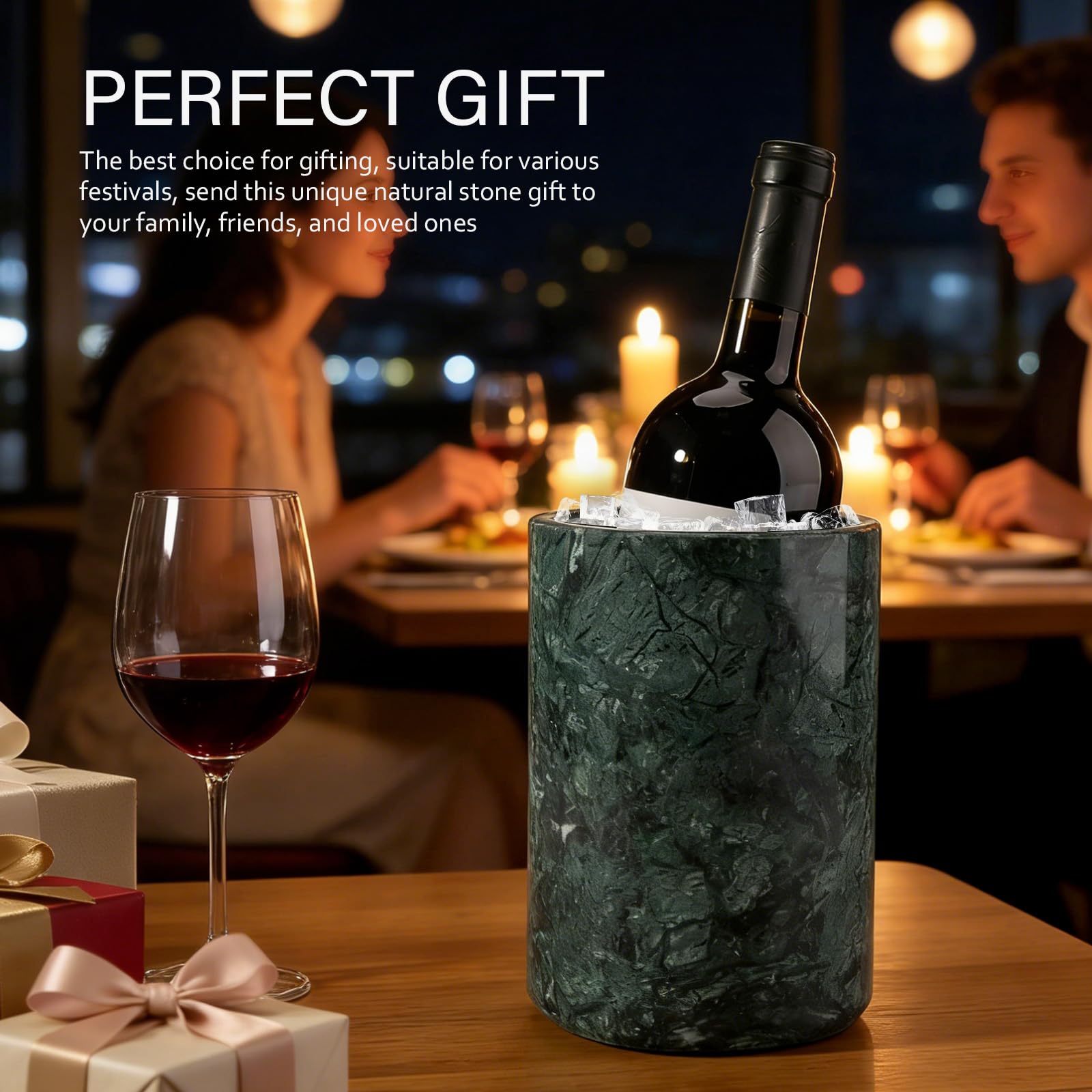 Marble Wine Bottle Chiller Bucket - Versatile Wine Chillers for Bottles - Handcrafted Wine & Champagne Cooler for Parties, Dinner - Stone Kitchen Utensil Holder Ideal for Wine Enthusiasts，Green — Amazon image 5
