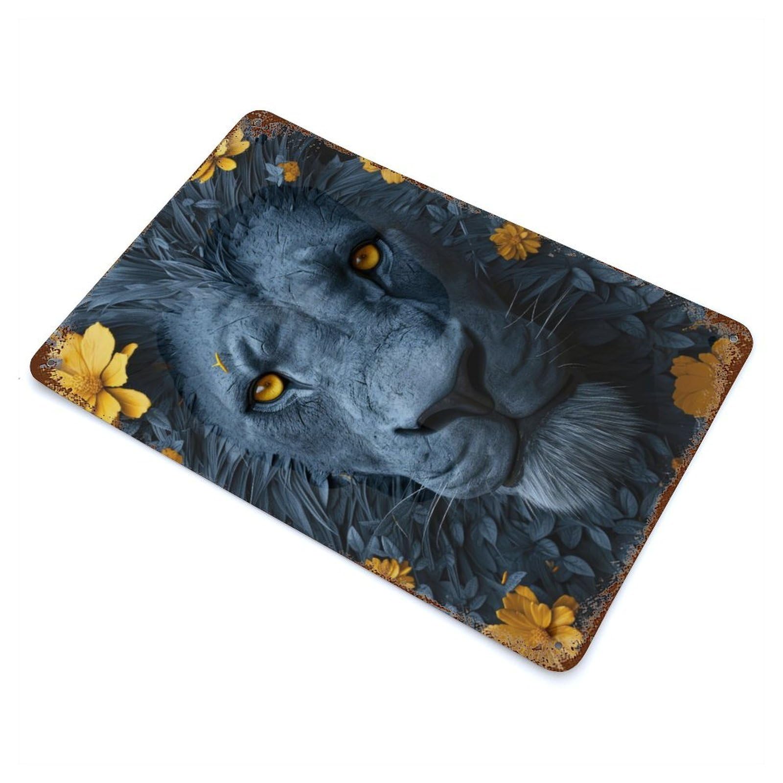 Retro Metal Sign with Blue Lion Design 11.8"x7.9", for Pub, Kitchen And Man Cave Decor, Rustic Home Decor
