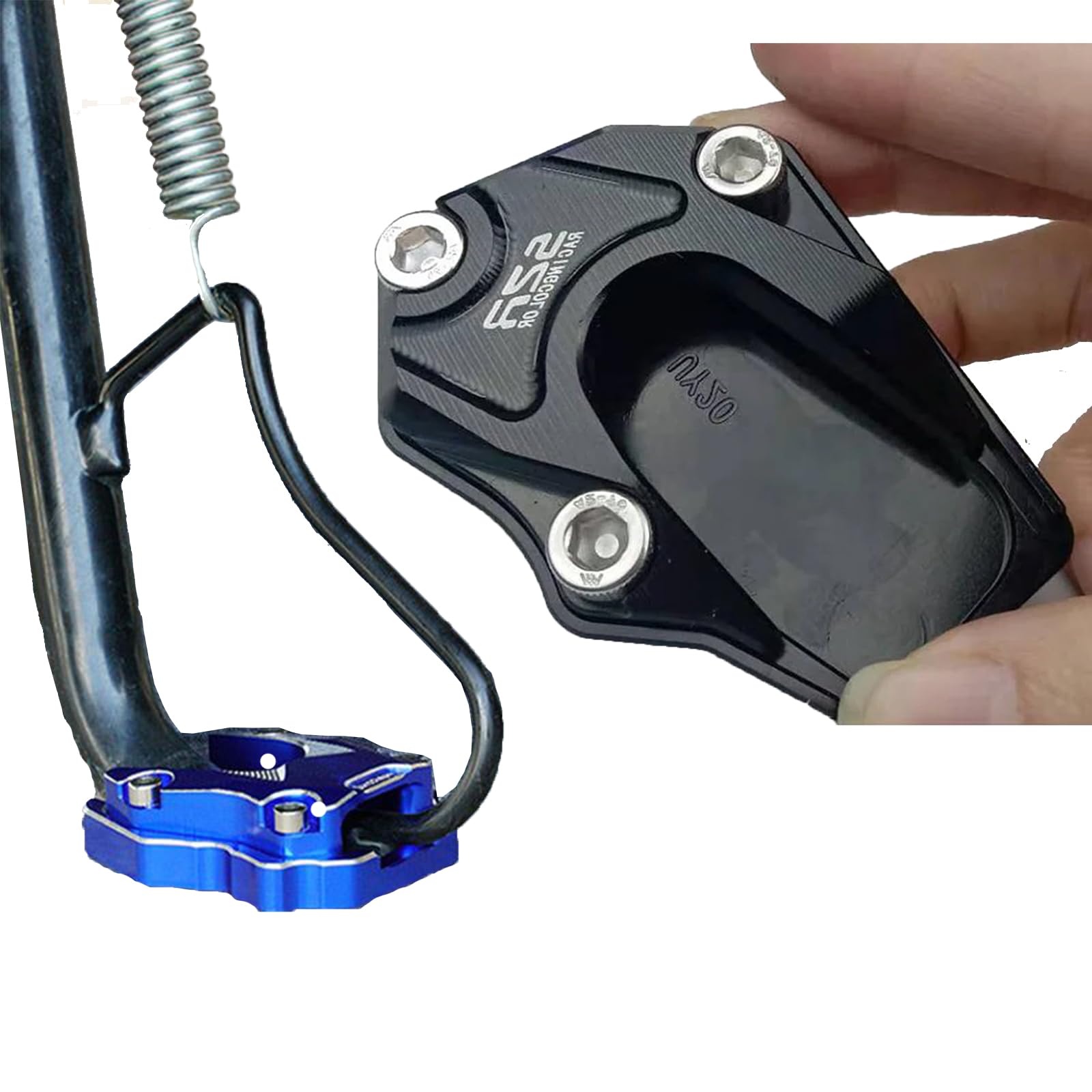 Motorcycle Kickstand Extension Pad Foot Side Stand, Motorcycle Kickstand Foot Side Stand Extension Pad Support Plate (Black)