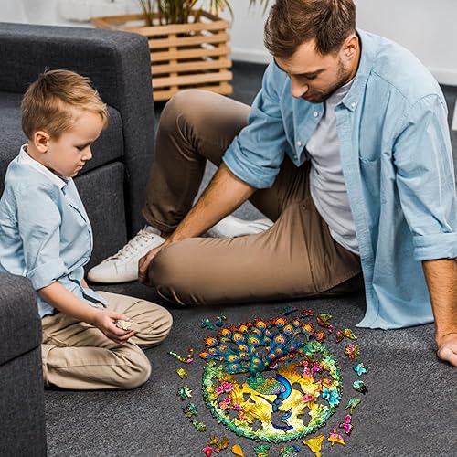 Miniatura 3 de WOODBESTS Rompecabezas de madera para adultos, rompecabezas de mandala pavo real (L, 300 piezas, 13.7 x 12.8 pulgadas), hermosa caja de madera,