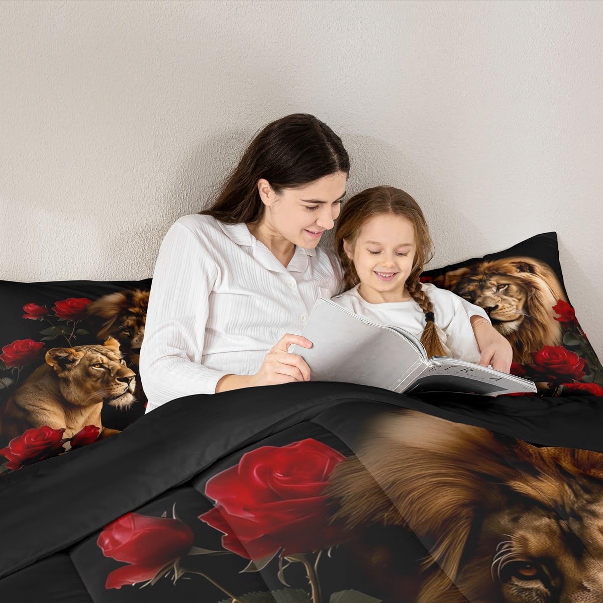 jejeloiu Lion Comforter Set Twin Size Rose Lion Bedding Set for Kids Boys Girls Safari Print Duvet Quilt 3D Wild Animal Pattern Bedroom Decor Microfiber 2 Pcs with 1 Pillow Cases - Image 6