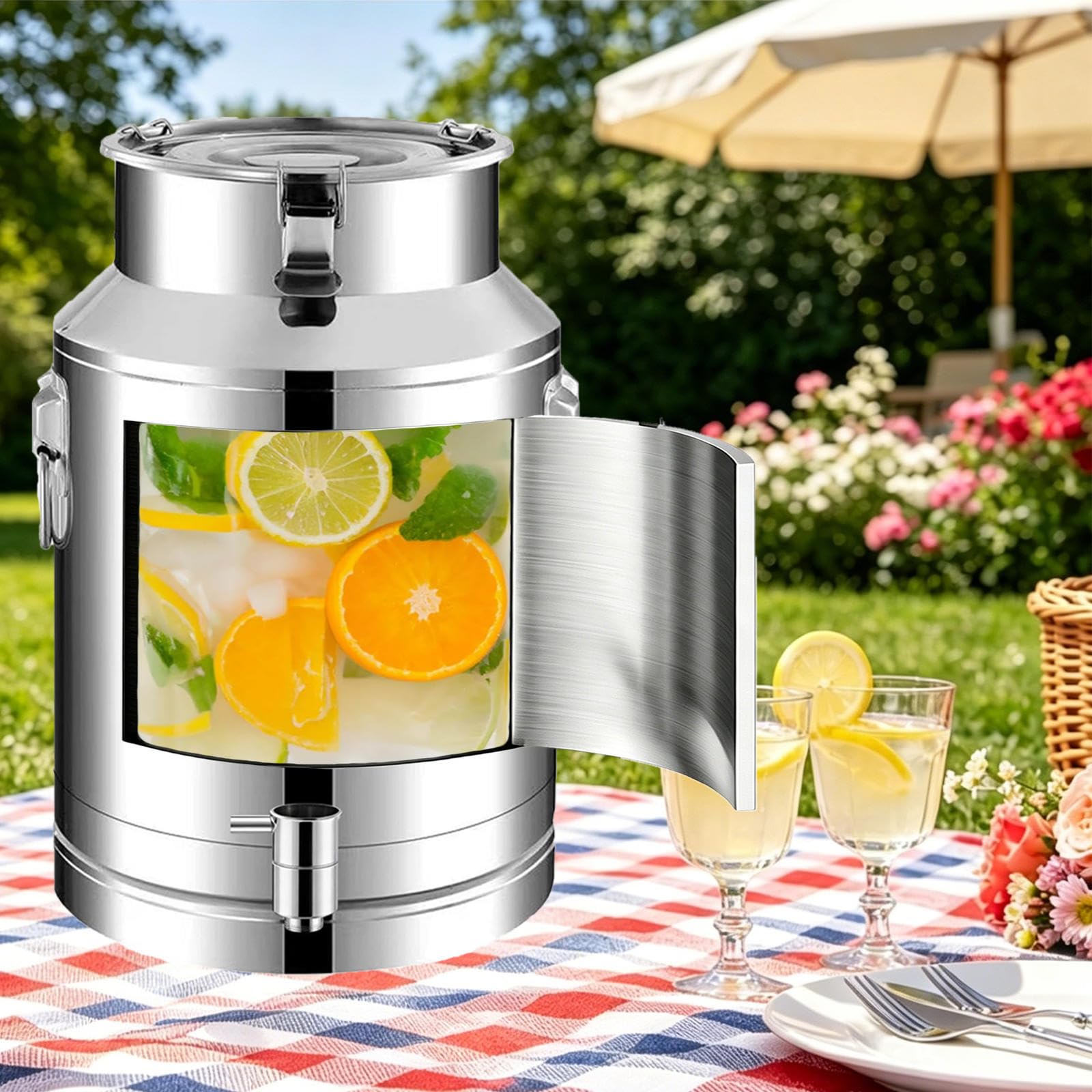 getränkespender mit zapfhahn 5-100l trinkwasserbehälter camping,A-35L | Saftfässer aus Edelstahl mit deckel transportkanne mit zapfhahn spannverschluss und gummidichtung,A-35L
