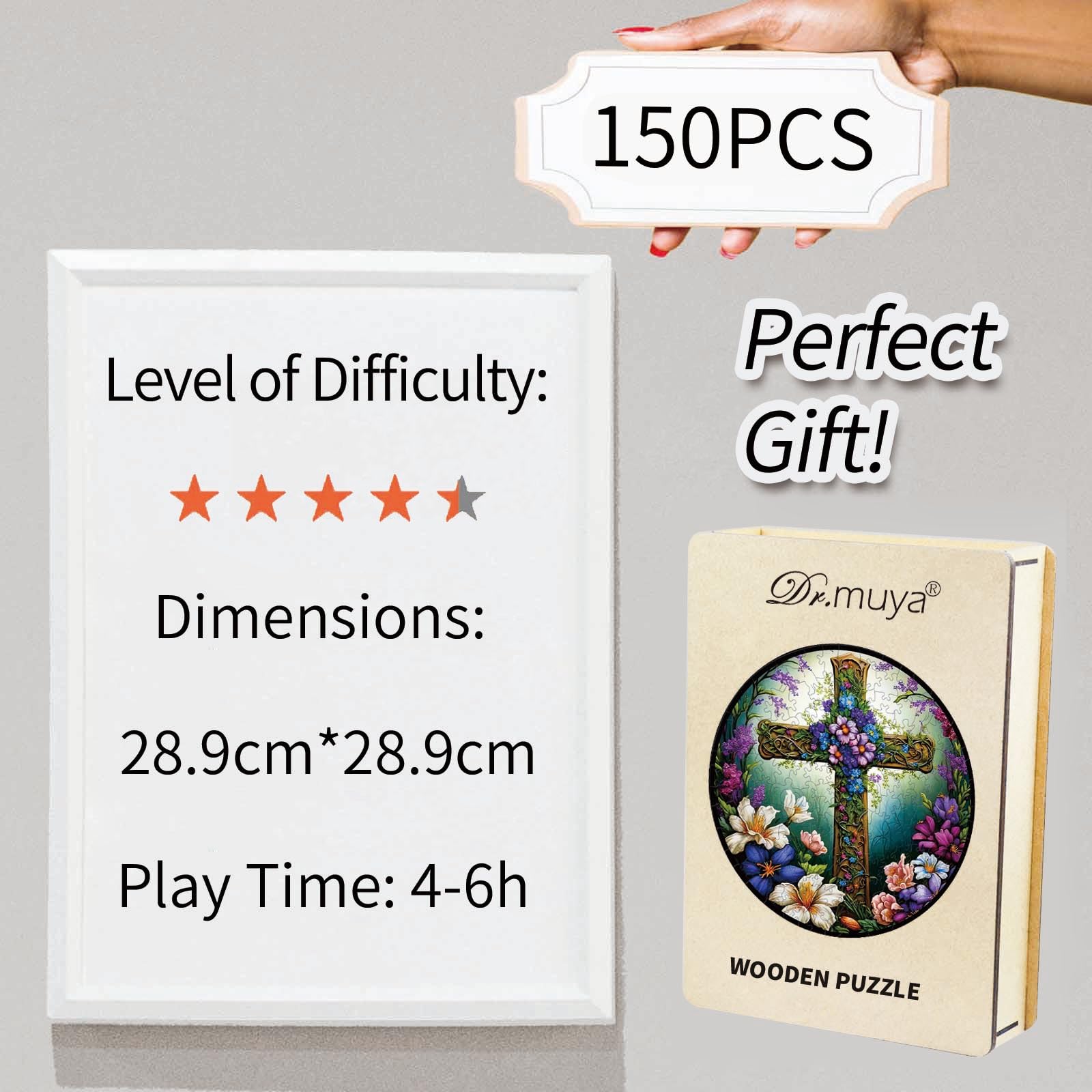 Dr. MUYA Adult Wooden Puzzle, Cross Pattern, 30 * 30 cm, 150 Pieces, Irregular Shape, Multiple Play Options, with Exquisite Wooden Gift Box - Image 2