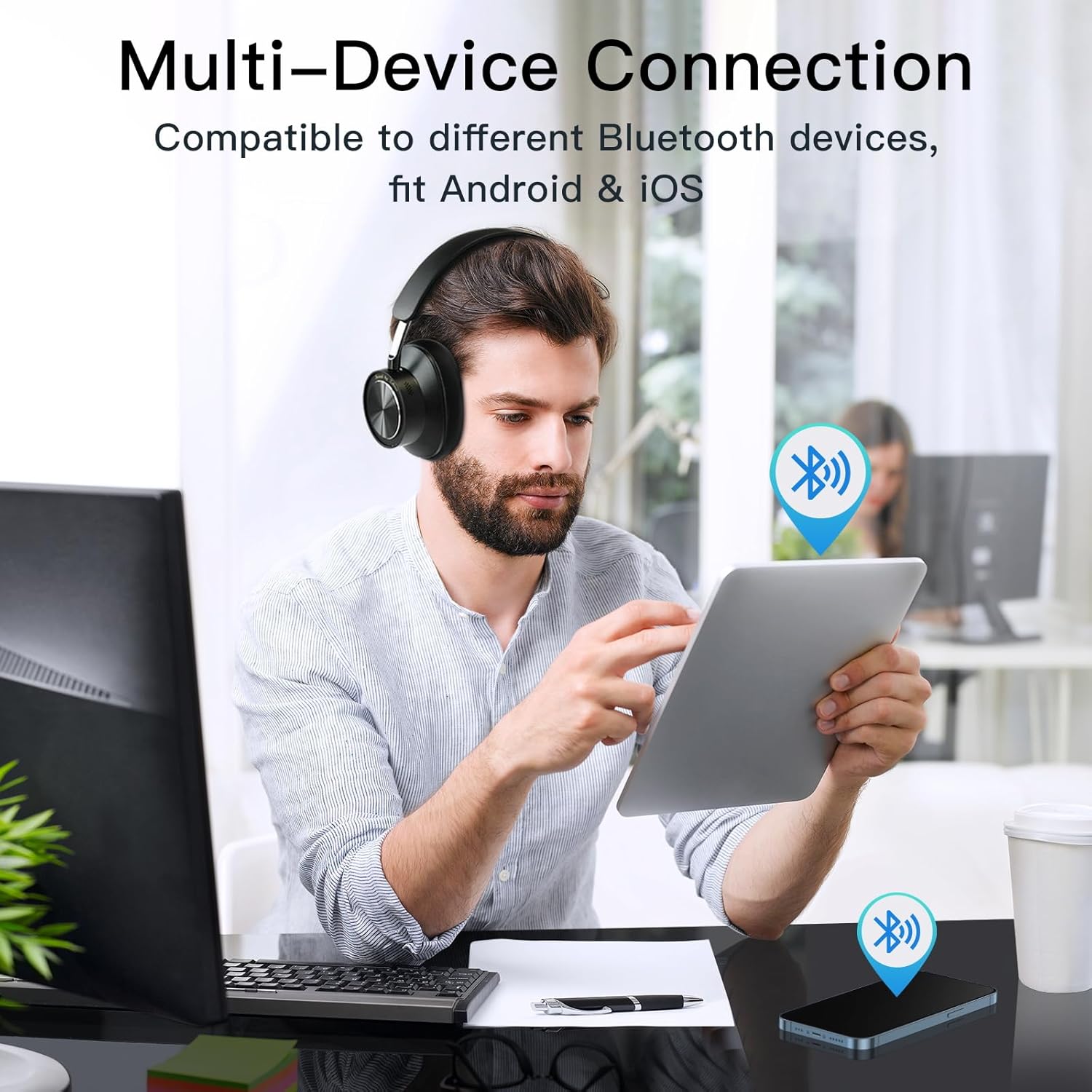 ZIHNIC Active Noise Canceling Headphones, Wireless Over Ear Bluetooth Headphones, Hi-Res Audio, Prolonged Battery Life, Deep Bass, Comfortable Foam Ear Cups-Black - Image 7