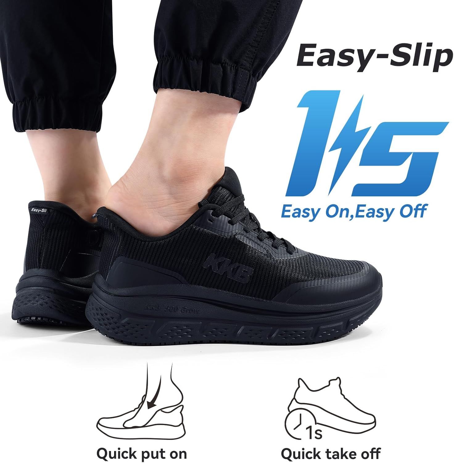 Non Slip Work Shoes Women Slip Resistant Work Shoes for Women,Slip-On Waterproof Walking Shoes for Standing All Day in Nursing Kitchen Restaurant Arch Support Lightweight Black Women 7 - Image 6