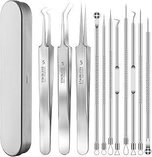 Professional Blackhead Remover Tool Kit, 11PCS Pimple Popping Kit Comedone Extractor for Acne, Pimple, Blackhead, Whitehead, Spot Zit Removal Tool on Nose Face Skin with Stainless Origanized Case