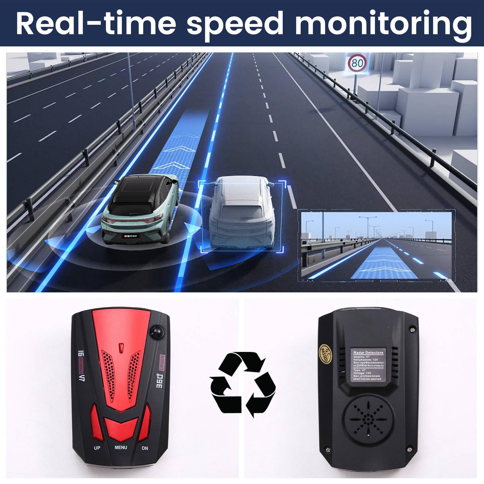 Détecteur de Radar pour Voitures Mode Ville/Autoroute Automatique à 360 Degrés Invite Vocale Aides à la Conduite pour Voitures