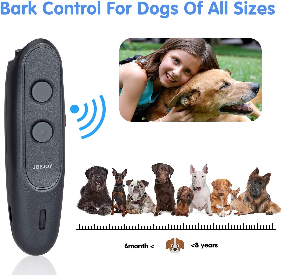 JOEJOY Stop Dog Barking Handheld Training Tool 16.4ft Remote for Small Medium Large Dogs