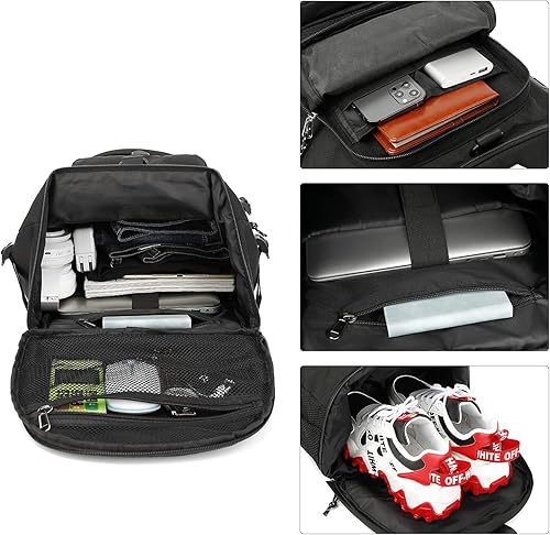 Miniatura 5 de Kalesi Bolsa de lona para gimnasio, 4 vías, impermeable, con compartimento para zapatos, para viajes, deporte, senderismo, portátil, color negro