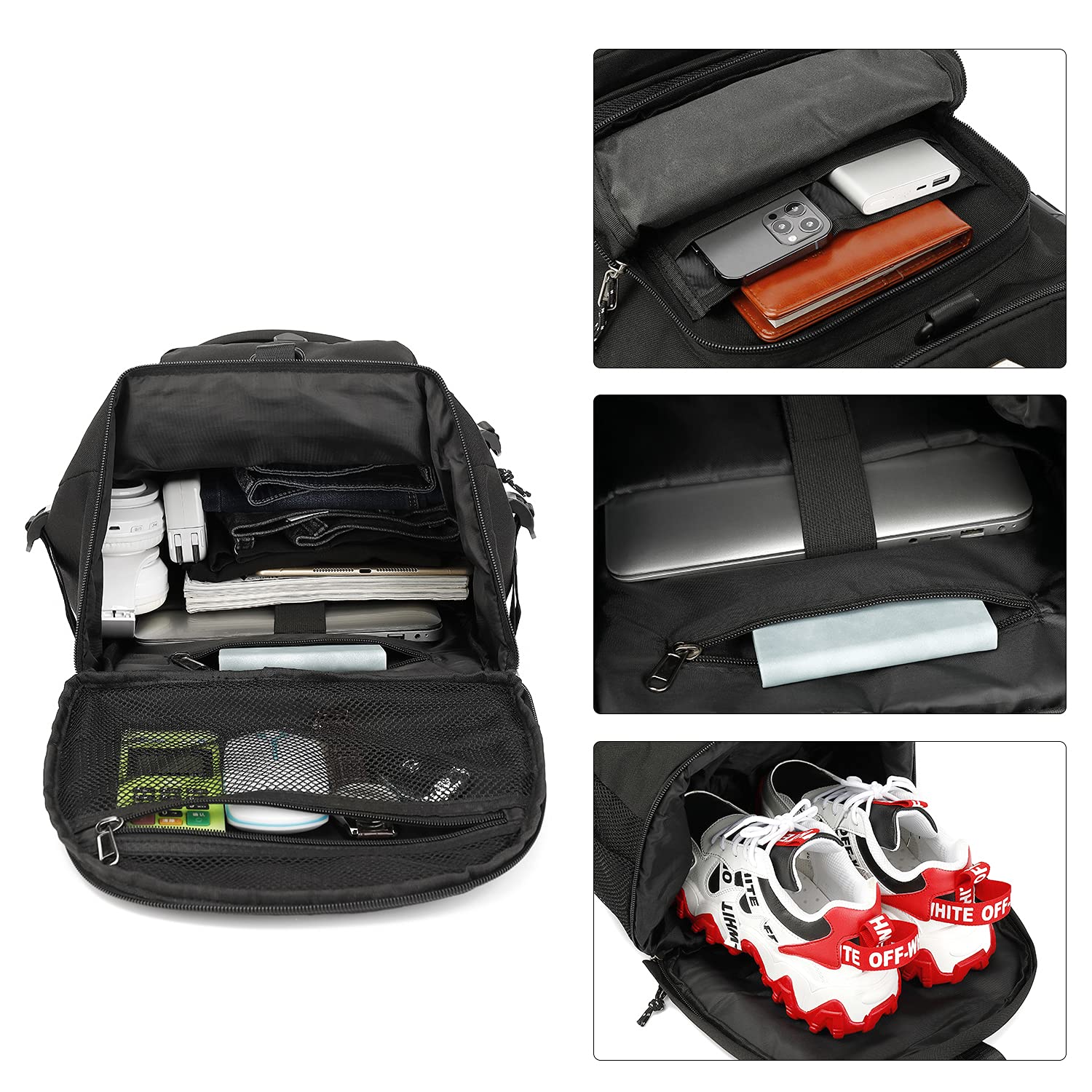 Kalesi Borsone da palestra a 4 vie, impermeabile, con scomparto per scarpe, per viaggi, sport, escursionismo, computer portatile, nero, X-Large, Zaini da viaggio