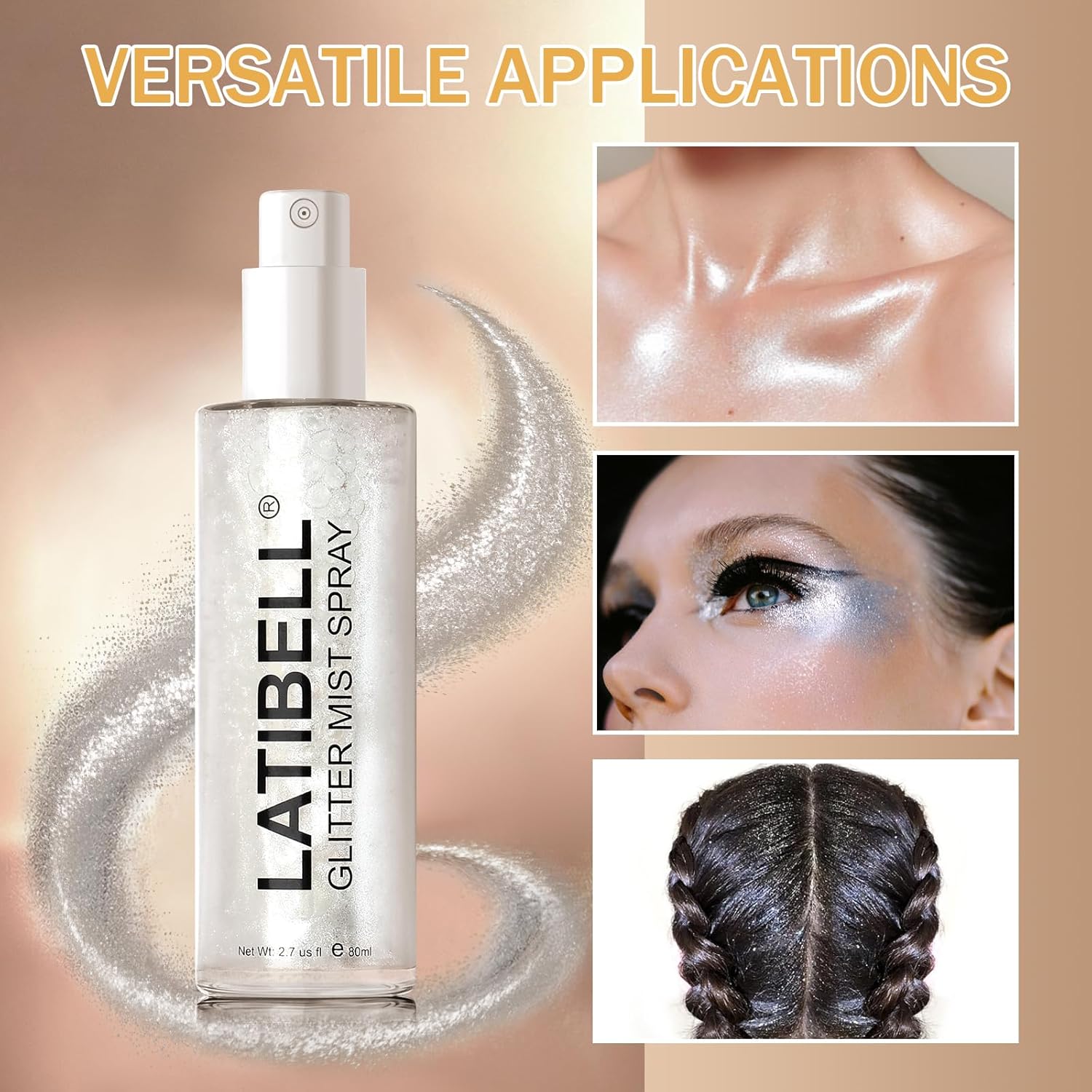 LATIBELL Glitter Spray Mist, Body Glitter Spray, Hair Glitter Spray, Glitter Spray for Hair and Body, Body Shimmer Spray, Body Glitter for Women, Cosmetic Glitter Sparkle Glitter- Silver, 2.7 fl oz : Beauty & Personal Care